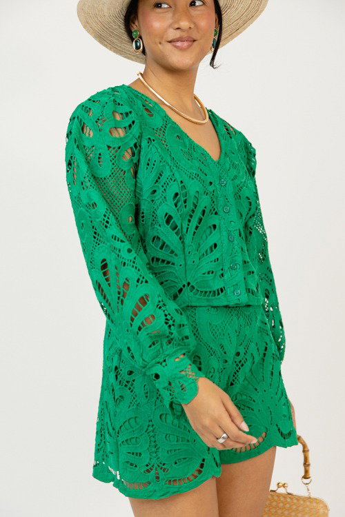 In Lace Shorts Set, Kelly Green