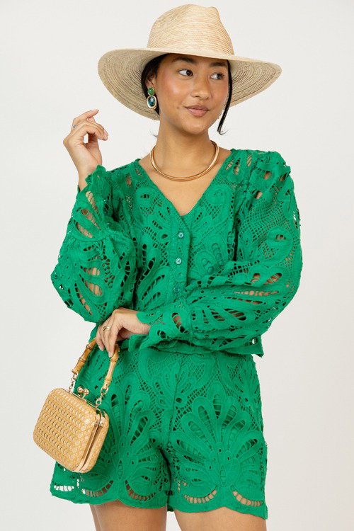 In Lace Shorts Set, Kelly Green