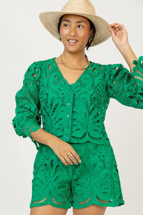 In Lace Shorts Set, Kelly Green