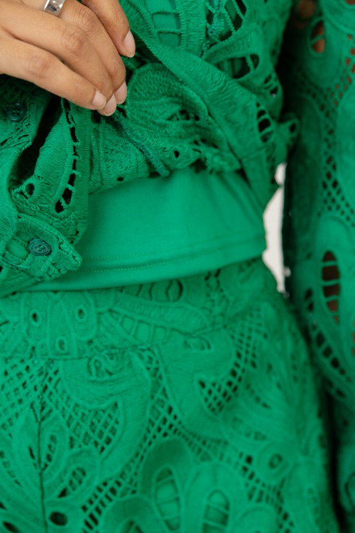 In Lace Shorts Set, Kelly Green