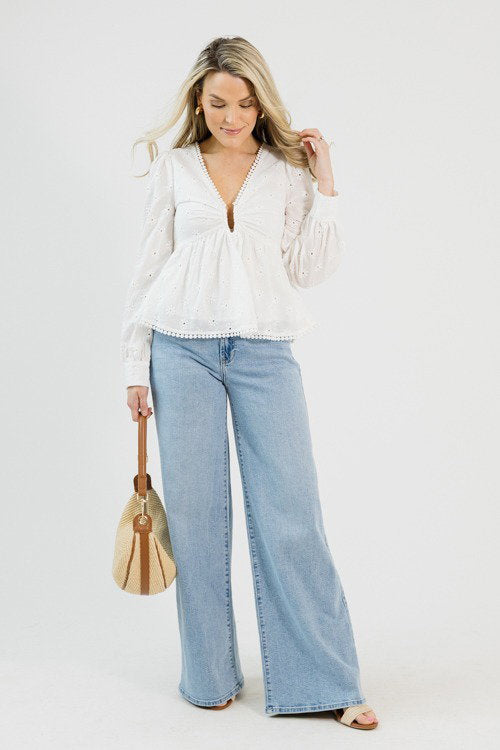 Morgan Eyelet Blouse, White