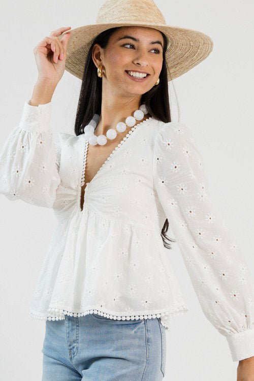 Morgan Eyelet Blouse, White