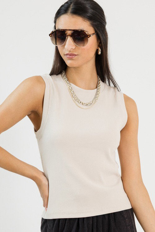 Rib Knit Tank, Soy Latte