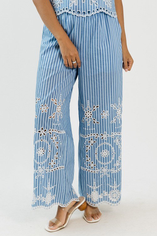 Embroidered Pants Set, Blue