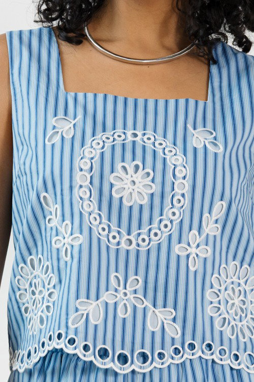 Embroidered Pants Set, Blue