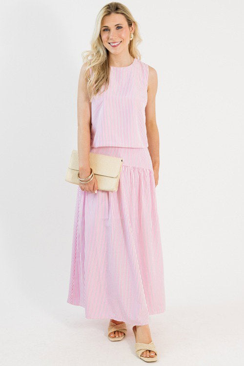Billie Striped Skirt Set, Pink/White