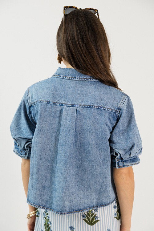 Puff Sleeve Denim Button Top