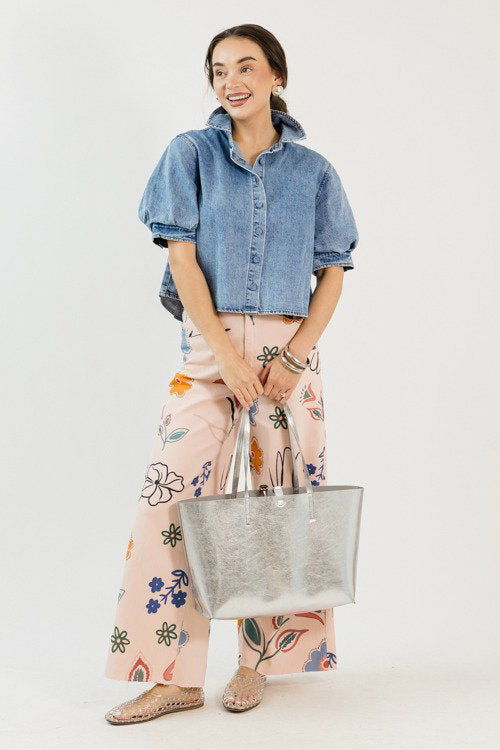 Puff Sleeve Denim Button Top