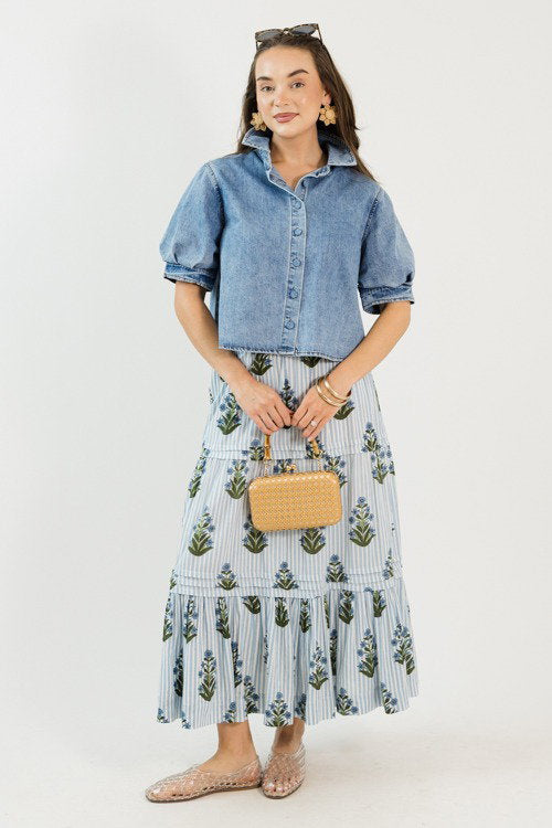 Puff Sleeve Denim Button Top
