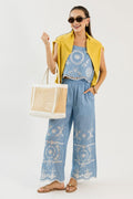 Embroidered Pants Set, Blue