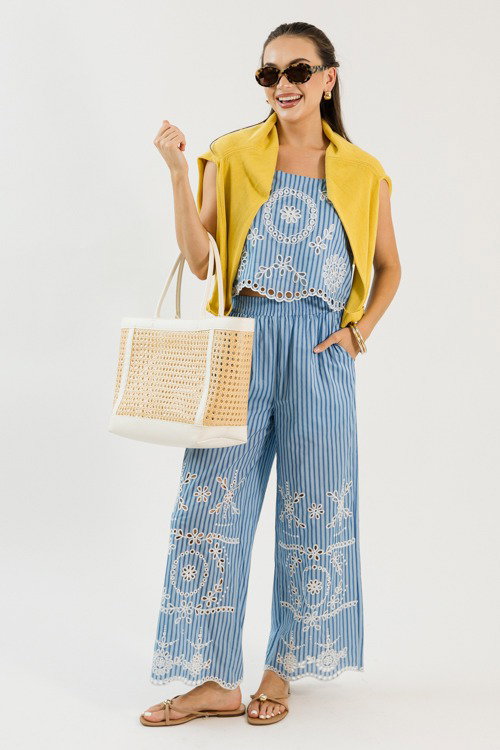 Embroidered Pants Set, Blue