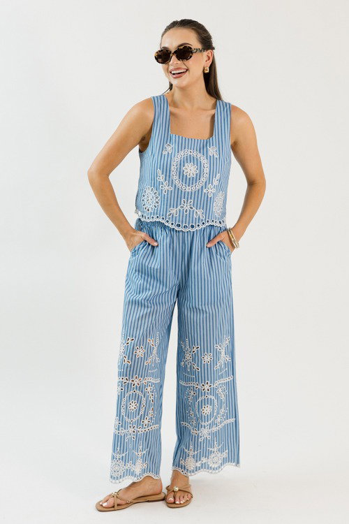 Embroidered Pants Set, Blue