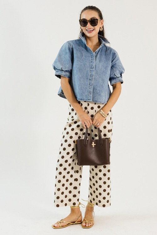 Puff Sleeve Denim Button Top