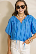 Tie Neck Bubble Blouse, Blue