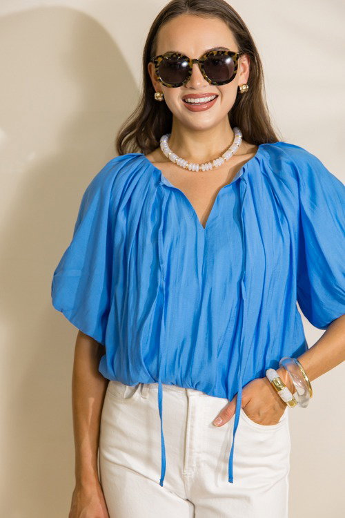 Tie Neck Bubble Blouse, Blue