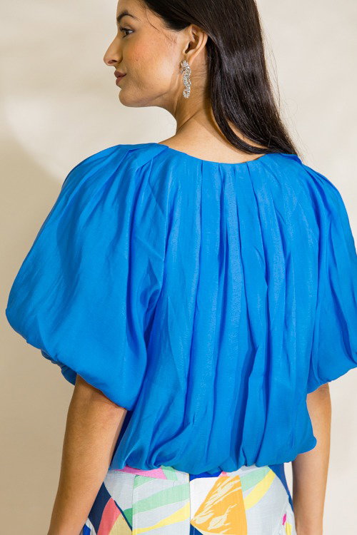 Tie Neck Bubble Blouse, Blue