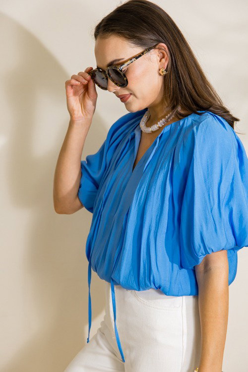Tie Neck Bubble Blouse, Blue