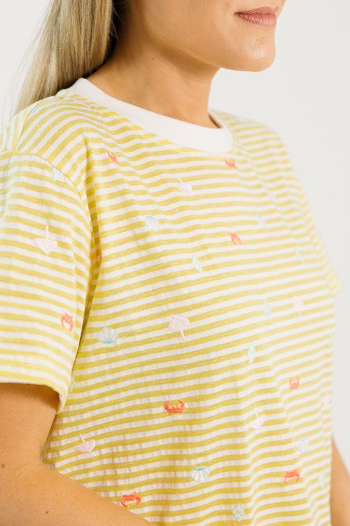 Beach Day Embroidered Tee, Yellow