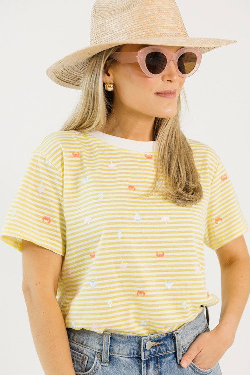 Beach Day Embroidered Tee, Yellow