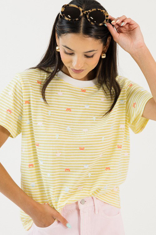 Beach Day Embroidered Tee, Yellow