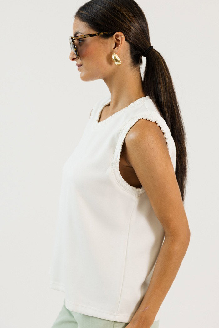 Creamy Knit Ruffle Tank, Off White