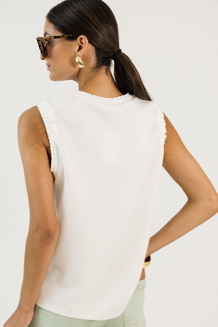 Creamy Knit Ruffle Tank, Off White