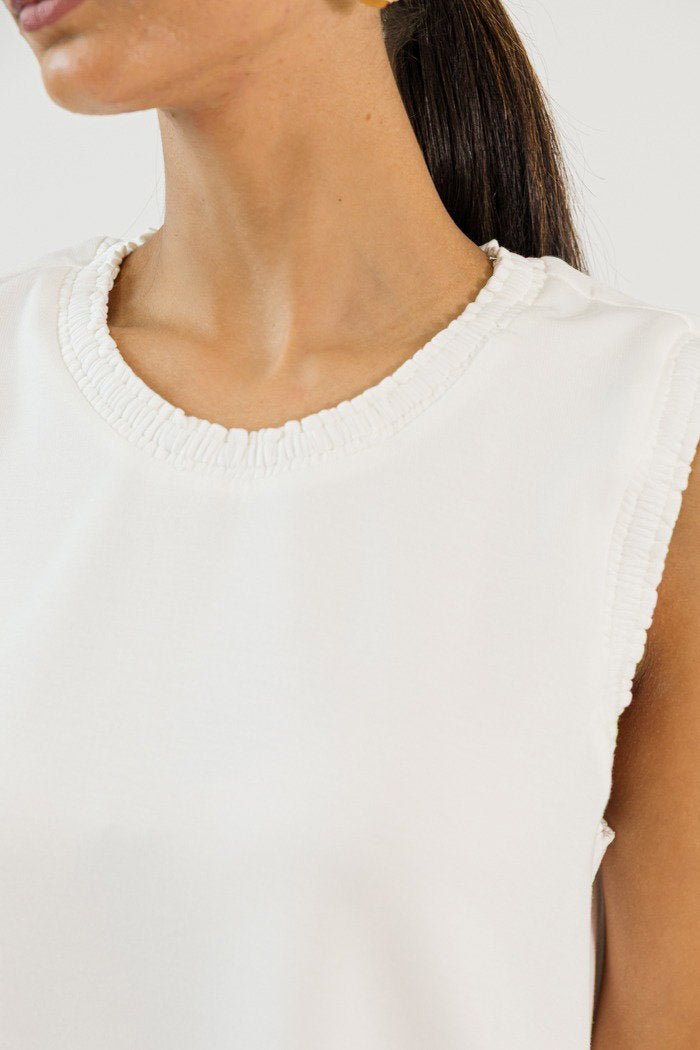 Creamy Knit Ruffle Tank, Off White