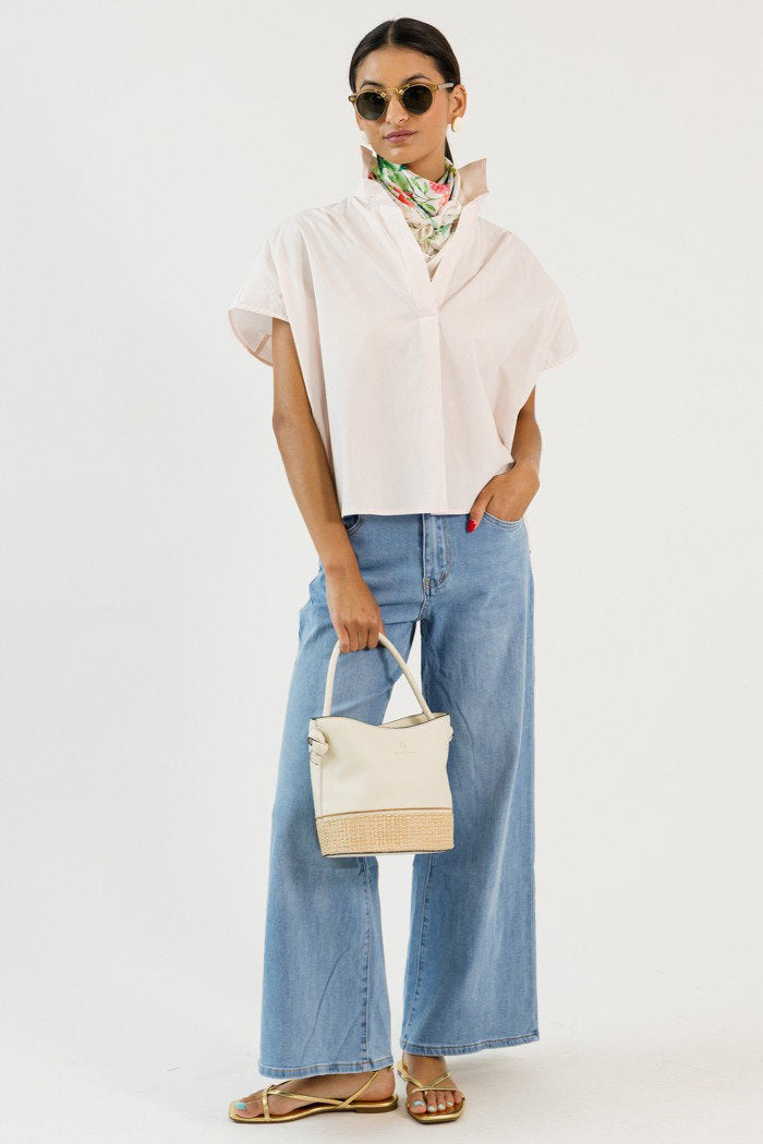 Poplin Collared Top, Blush