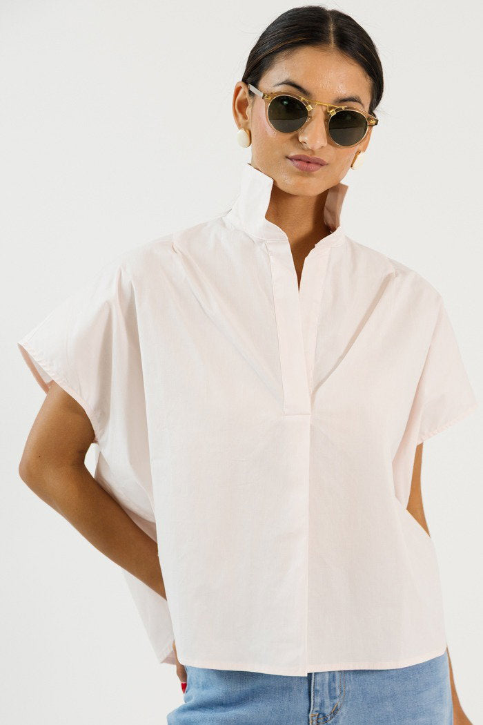 Poplin Collared Top, Blush
