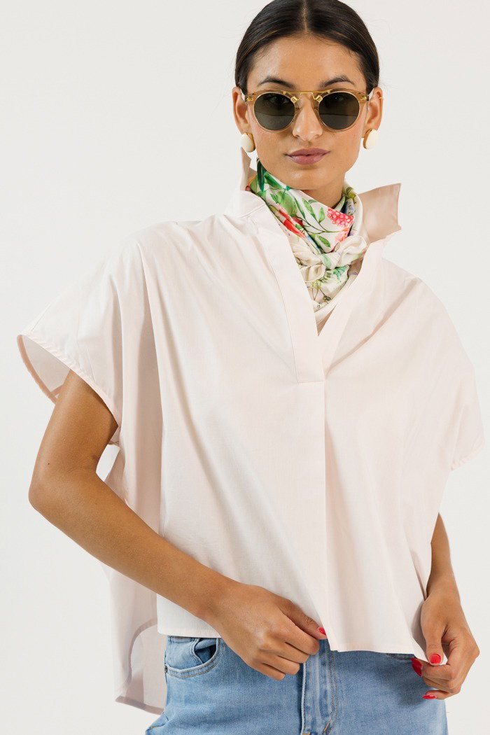 Poplin Collared Top, Blush