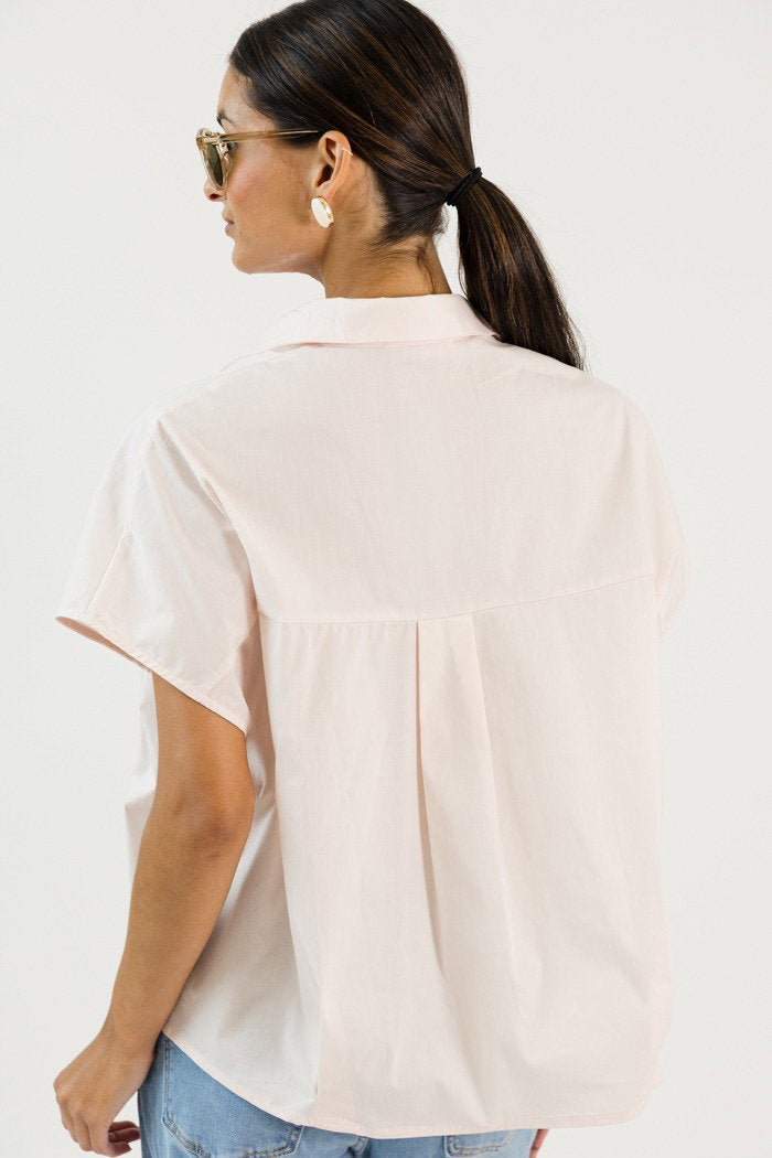 Poplin Collared Top, Blush
