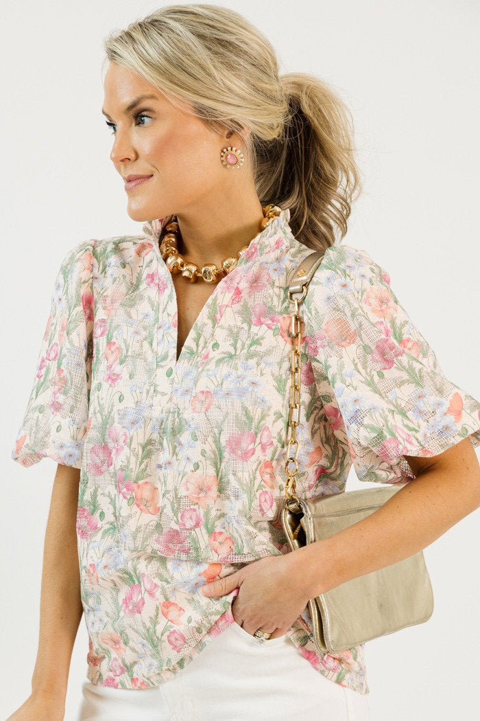 Floral Mesh Overlay Blouse