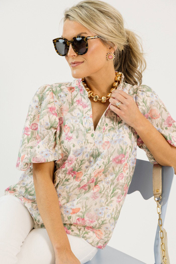 Floral Mesh Overlay Blouse