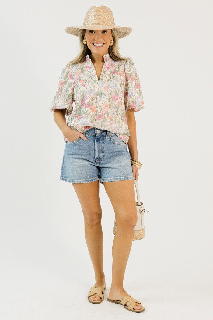 Floral Mesh Overlay Blouse