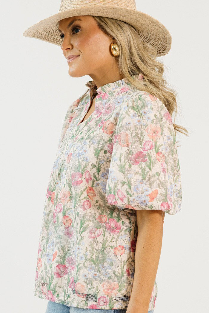 Floral Mesh Overlay Blouse