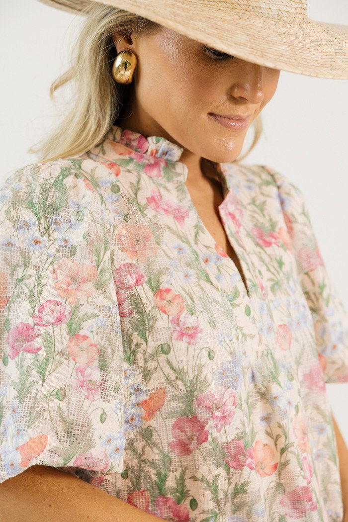 Floral Mesh Overlay Blouse