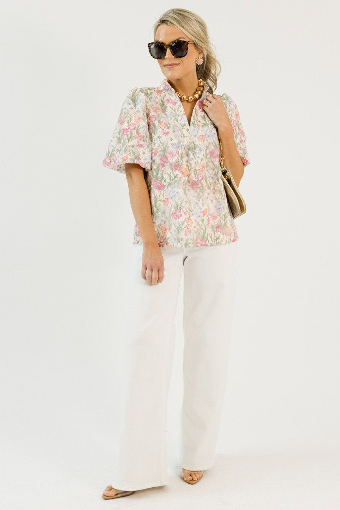 Floral Mesh Overlay Blouse
