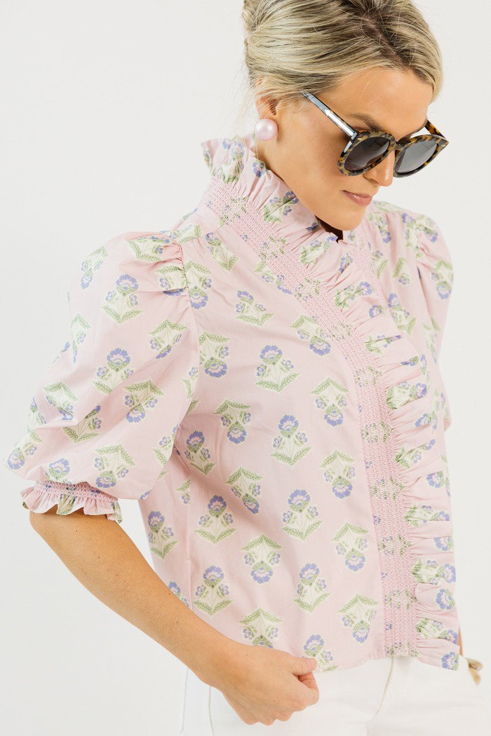 French Floral Ruffle Top, Pink