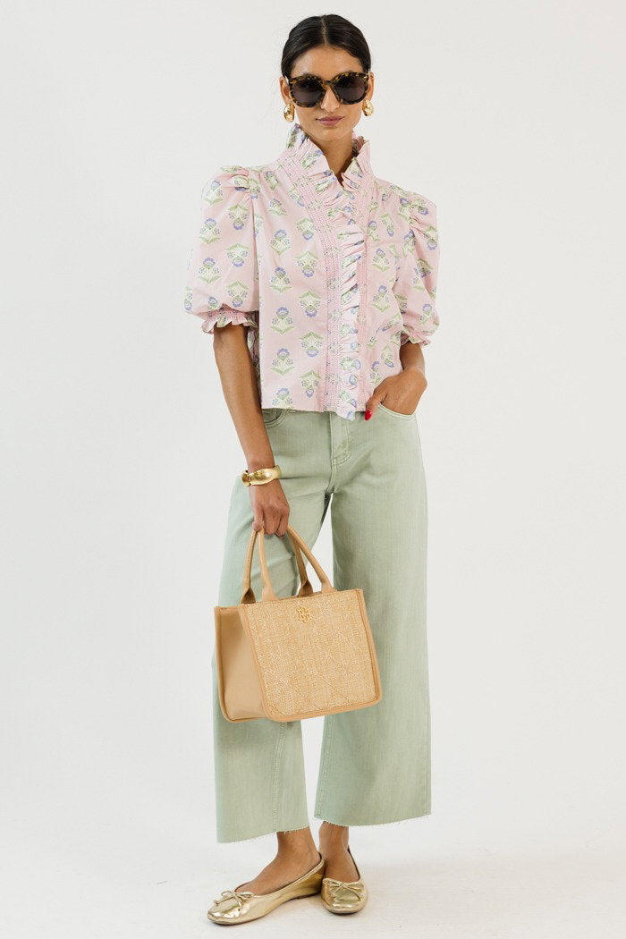French Floral Ruffle Top, Pink