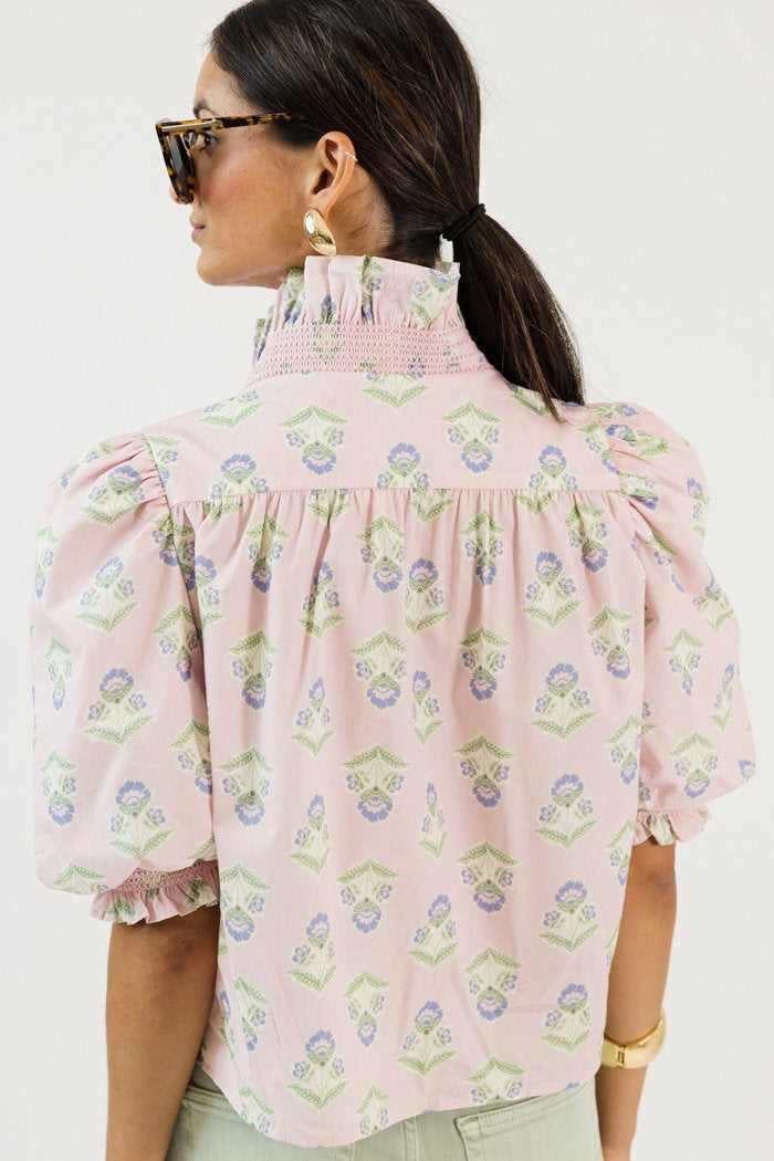 French Floral Ruffle Top, Pink