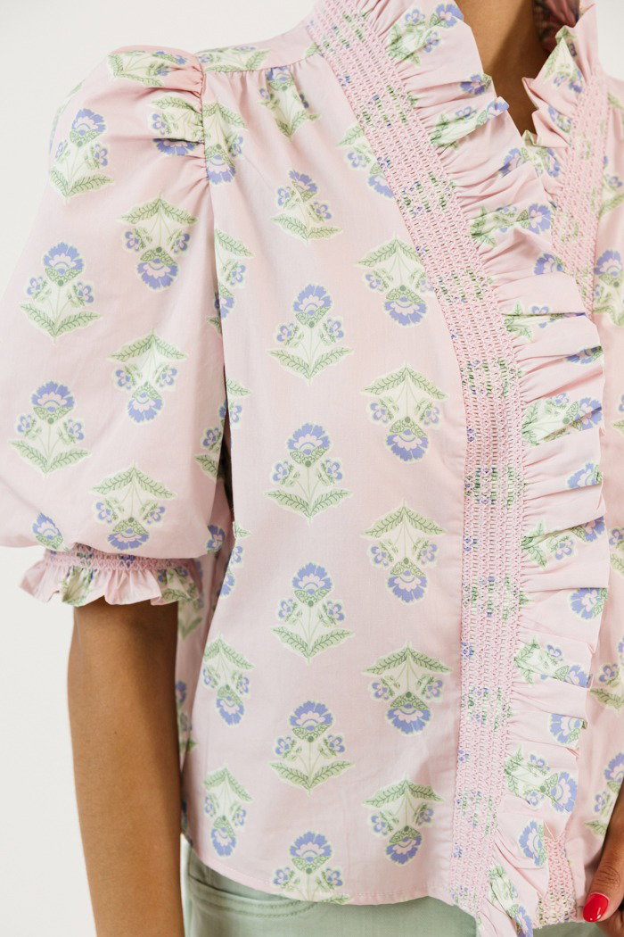 French Floral Ruffle Top, Pink