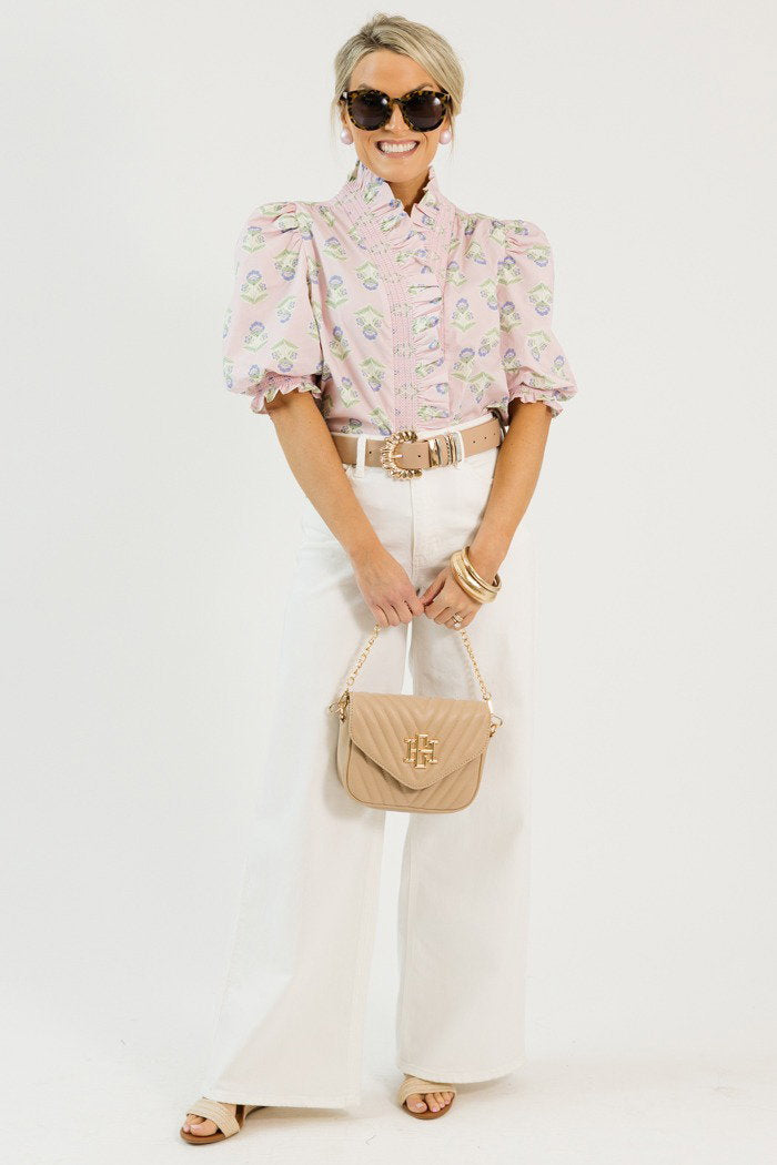 French Floral Ruffle Top, Pink