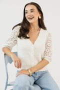 Crochet Sleeve Cardigan, Off White