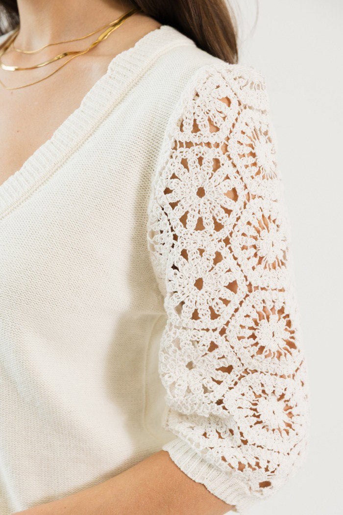 Crochet Sleeve Cardigan, Off White
