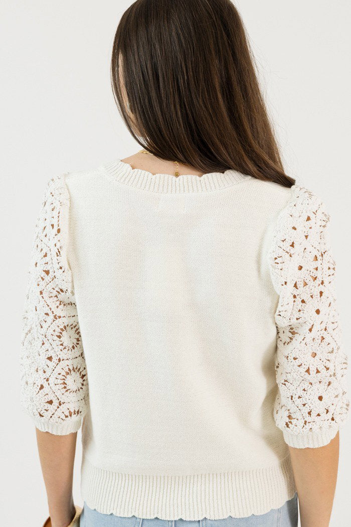 Crochet Sleeve Cardigan, Off White