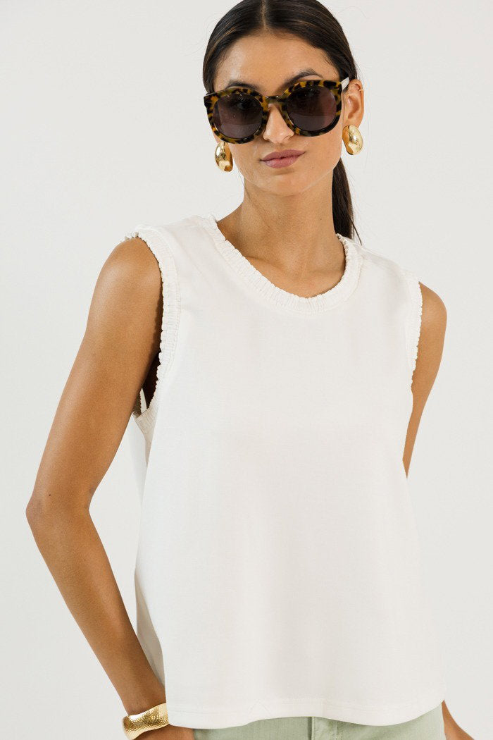 Creamy Knit Ruffle Tank, Off White