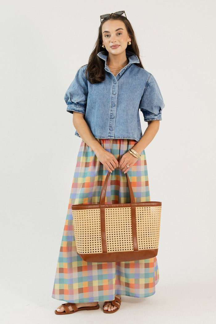 Puff Sleeve Denim Button Top