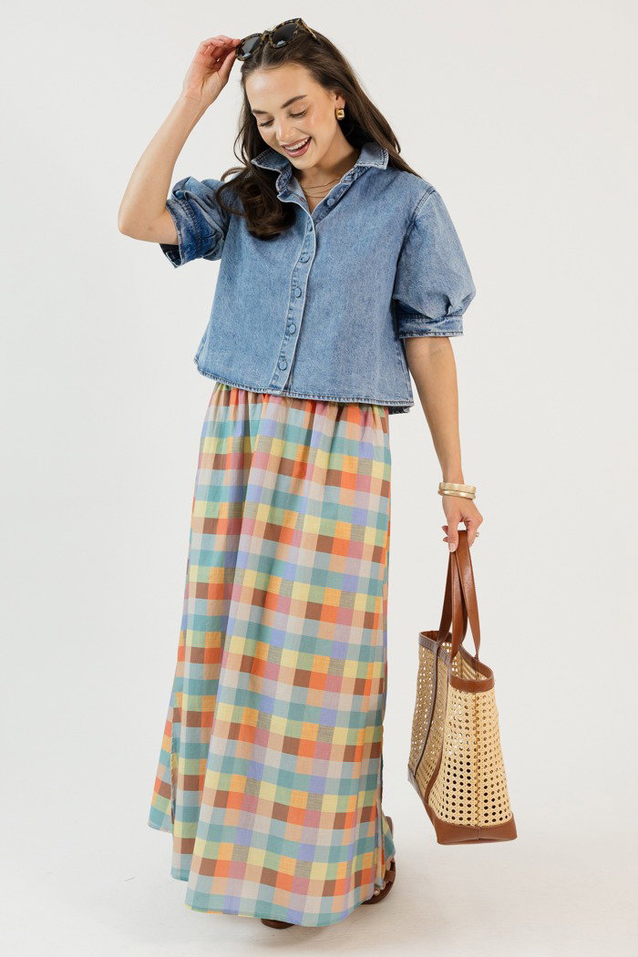 Puff Sleeve Denim Button Top