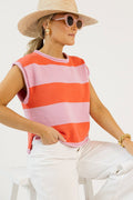 Sleeveless Stripe Sweater, Pink