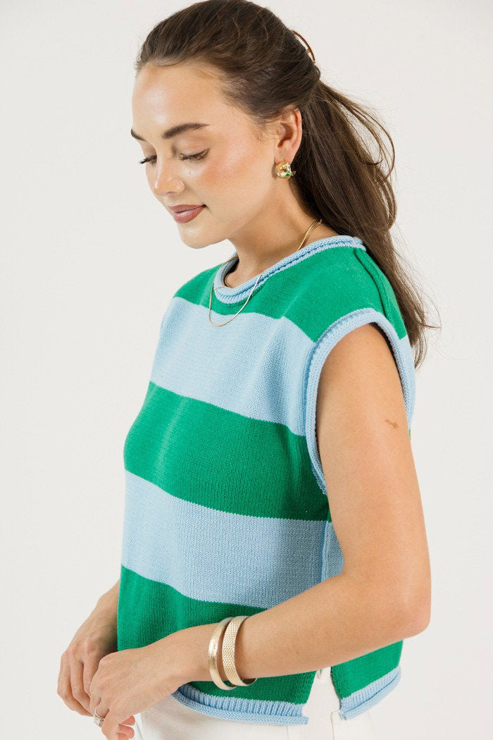 Sleeveless Stripe Sweater, Blue